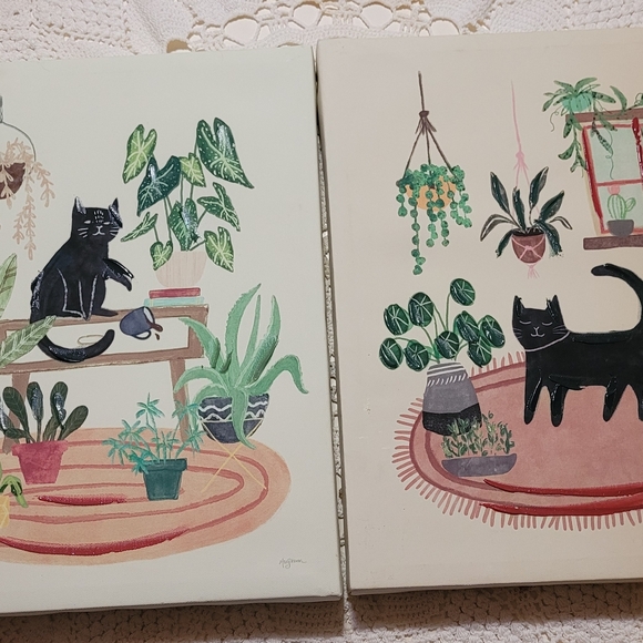 2 Fun Cat Prints on Canvas Vivid Colors paint over print giving 3D effect signed - Picture 2 of 8